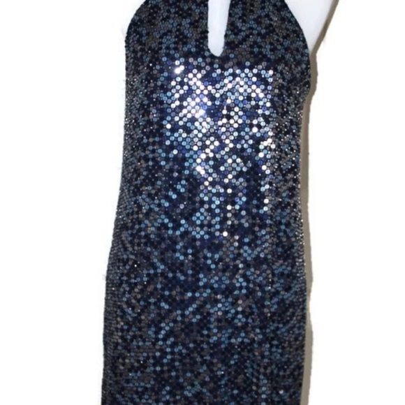 Parker Aquarius Blue Sequin Keyhole Cocktail Dress - Picture 1 of 6